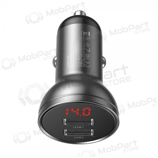Caricabatterie per telefono da auto Baseus Digital Display CCBX-0G 24 W 2x USB-A nero