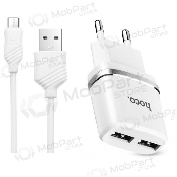 Caricatore HOCO C12 Smart Dual USB + microUSB cavo (2.4A) (bianca)