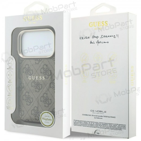 Custodia per Apple iPhone 18 Pro Max - Guess PU Leather 4G Gold Frame Embossed MagSafe (marrone)