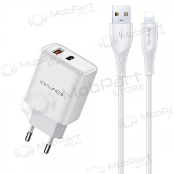 Caricabatterie per telefono Awei PD81L-EU 22.5 W USB-C + USB-A con cavo Lightning 1 m bianco