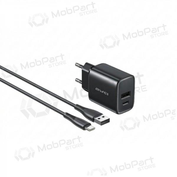Caricabatterie per telefono Awei PD85T-EU 22.5 W USB-C + USB-A con cavo USB-C 1 m nero