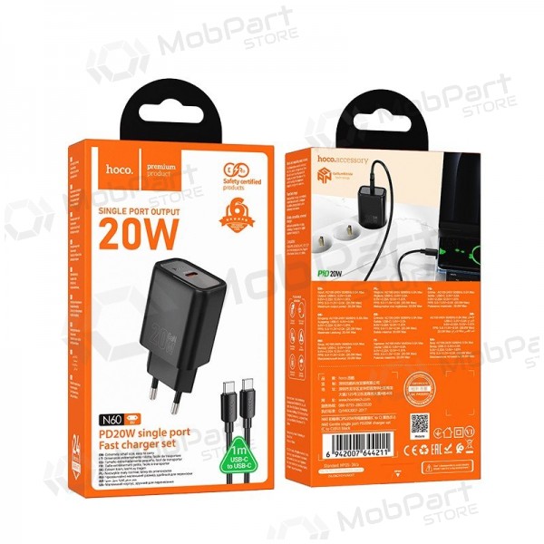 Caricabatterie per telefono Hoco N60 GaN USB-C con cavo USB-C da 1 m nero