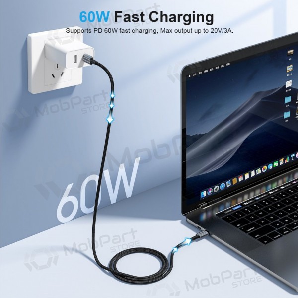 USB cavo Choetech XCC-1015 USB-C to USB-C PD60W 2.0m nero