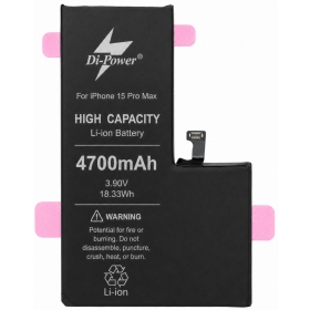 Batteria per Apple iPhone 15 Pro Max, Di-Power 4700 mAh (capacità aumentata)