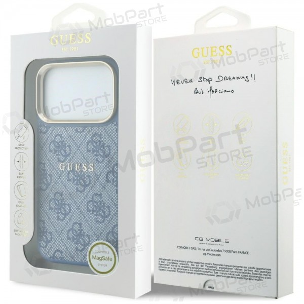 Custodia per Apple iPhone 18 Pro Max - Guess PU Leather 4G Gold Frame Embossed MagSafe (blu)