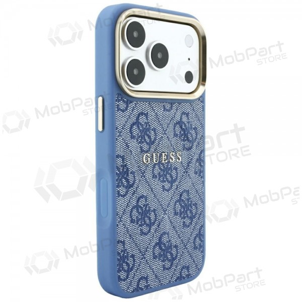 Custodia per Apple iPhone 18 Pro Max - Guess PU Leather 4G Gold Frame Embossed MagSafe (blu)