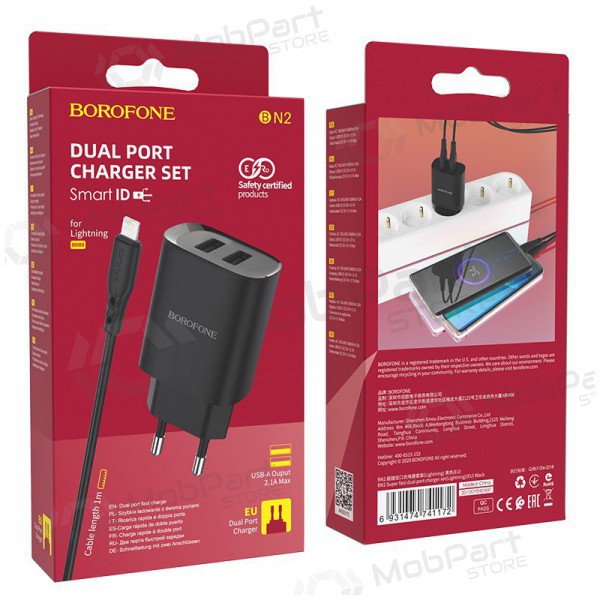 Caricatore Borofone BN2 2xUSB 2.1A + Lightning (nero)