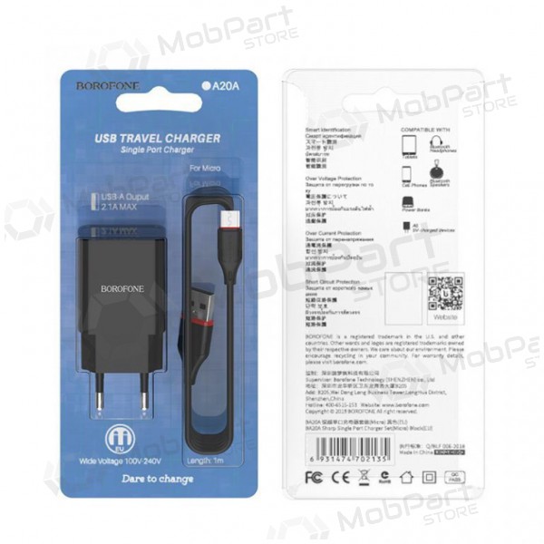 Caricatore BOROFONE BA20A Sharp USB + microUSB cavo (5V 2.1A) (nero)