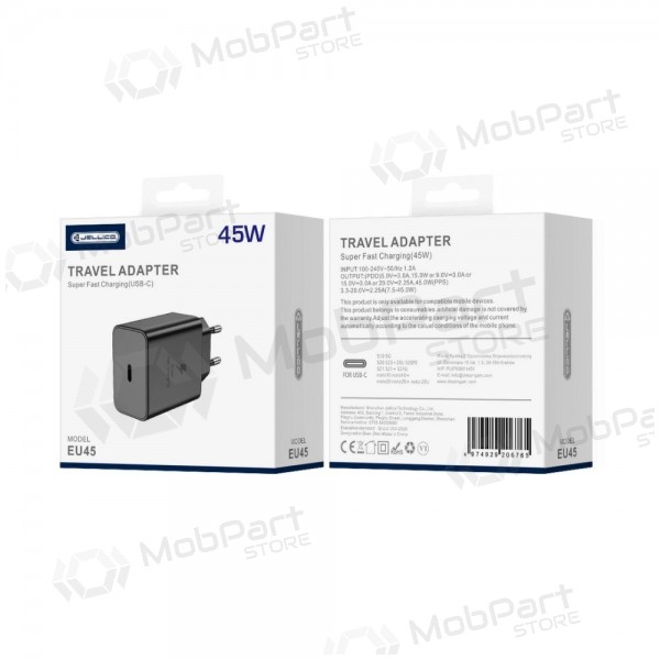 Caricabatterie per telefono Jellico EU45 45 W USB-C nero.