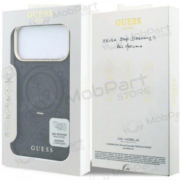Custodia per Apple iPhone 18 Pro - Guess PU 4G Ring Stand MagSafe (nera)