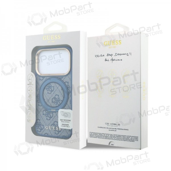 Custodia per Apple iPhone 18 Pro - Guess PU 4G Ring Stand MagSafe (blu)