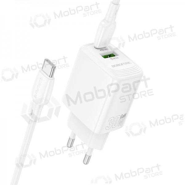Caricabatterie per telefono Borofone BN29 30 W USB-C + USB-A con cavo USB-C 1 m bianco