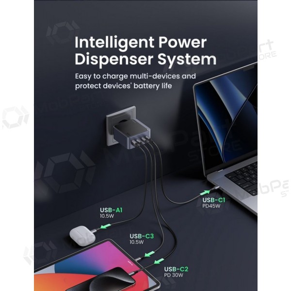 Caricabatterie da rete Ugreen X565 100 W GaN 3x USB-C + USB-A grigio
