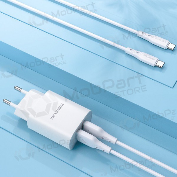 Caricatore Borofone BN2 2xUSB 2.1A + USB Type-C (bianca)