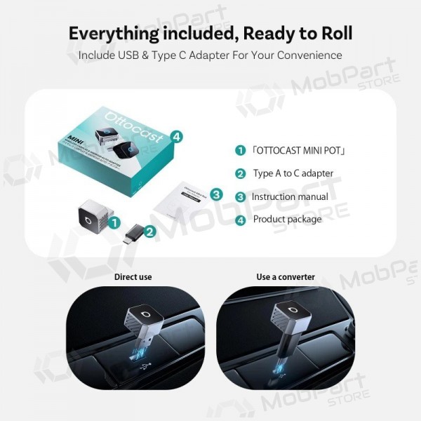 Adattatore wireless CarPlay / Android Auto Ottocast Mini Cube CP88-T3 nero