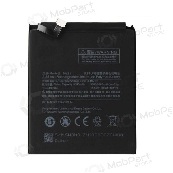 Xiaomi Redmi Mi A1, Mi 5X, Note 5A batteria, akumuliatorius (BN31) Xiaomi Redmi Mi A1, Mi 5X, Note 5A batteria, akumuliatorius (BN31)