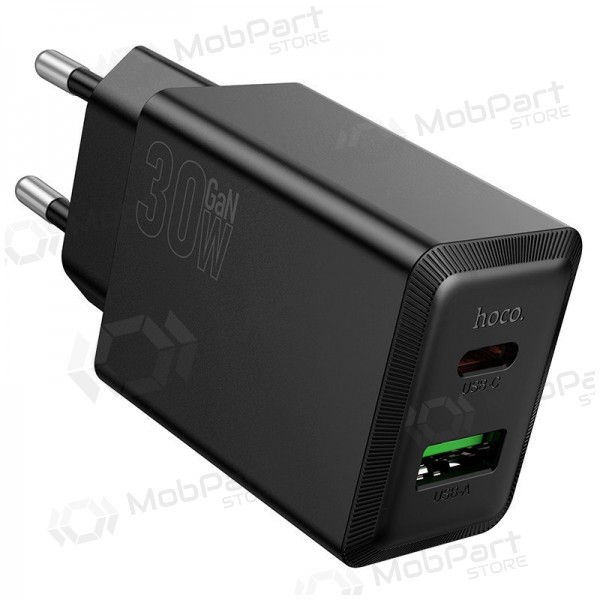 Caricabatterie per telefono Hoco N71 30 W GaN USB-C + USB-A nero