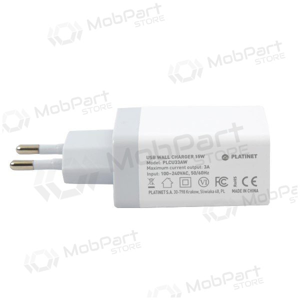 Caricatore Platinet QuickCharge 3xUSB (15W 3A) (bianca)