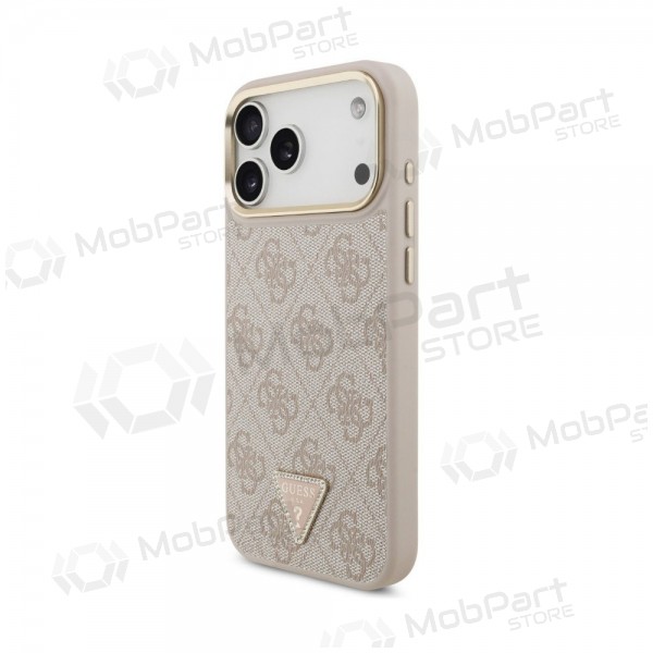Custodia per Apple iPhone 18 Pro Max - Guess PU Leather 4G Strass Triangle Logo Gold Frame MagSafe (rosa)
