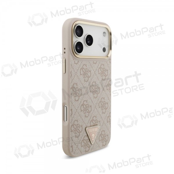 Custodia per Apple iPhone 18 Pro - Guess PU Leather 4G Strass Triangle Logo Gold Frame MagSafe (rosa)