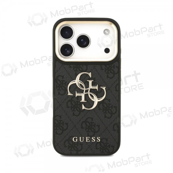Custodia per Apple iPhone 18 Pro - Guess PU Leather 4G Metal Logo Gold Frame (nera)