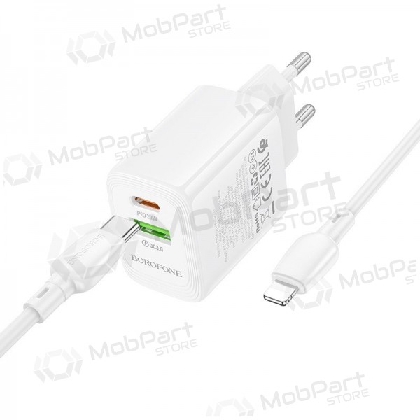 Caricabatterie per telefono Borofone BN27 20 W USB-C + USB-A con cavo Lightning 1 m bianco