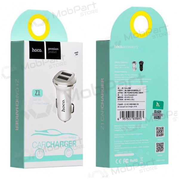 Caricatore per auto HOCO Z1 Dual USB (5V 2.1A) (bianca)