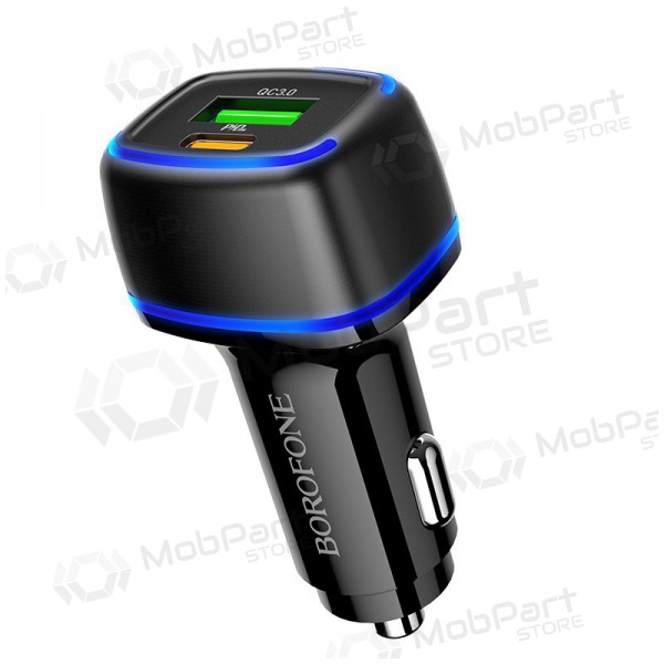 Caricatore automobilinis Borofone BZ14A PD20W+QC3.0 x 2 USB (Type-C to Lightning) (nero)