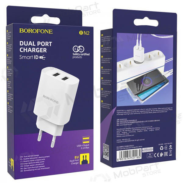 Caricatore Borofone BN2 2xUSB 2.1A (bianca)