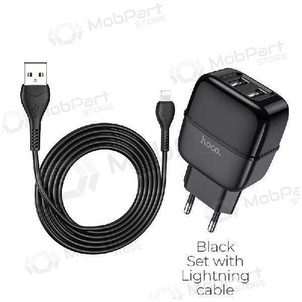 Caricatore HOCO C77A Highway Dual USB + lightning cavo (5V 2.4A) (nero)