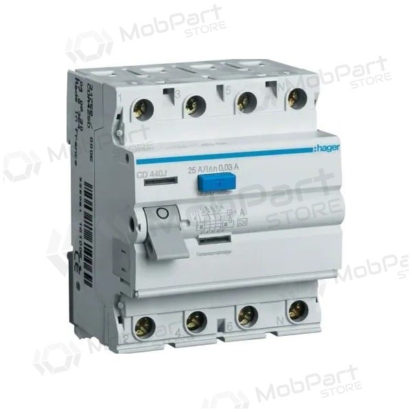 Srovės nuotekio relė Hager CD440J (A, 40A, 4P, 30mA, 230V)