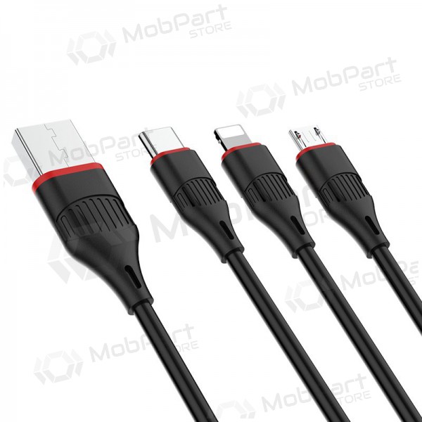 USB cavo Borofone BX17 3in1 microUSB-Lightning-Type-C 1.0m (nero)