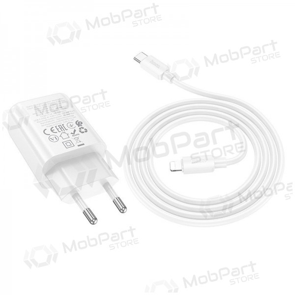 Caricabatterie per telefono Hoco N63 30 W GaN USB-C + USB-A con cavo Lightning da 1 m bianco
