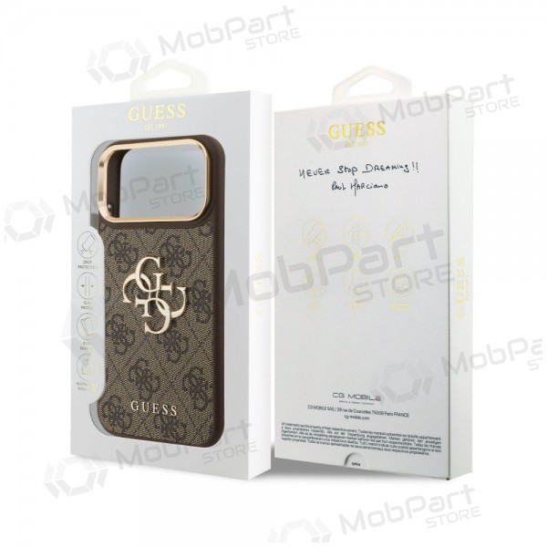 Custodia per Apple iPhone 18 Pro Max - Guess PU Leather 4G Metal Logo Gold Frame (marrone)