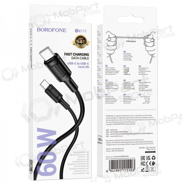 Cavo USB-C Borofone BX111 da USB-C a USB-C 1 m 60 W nero