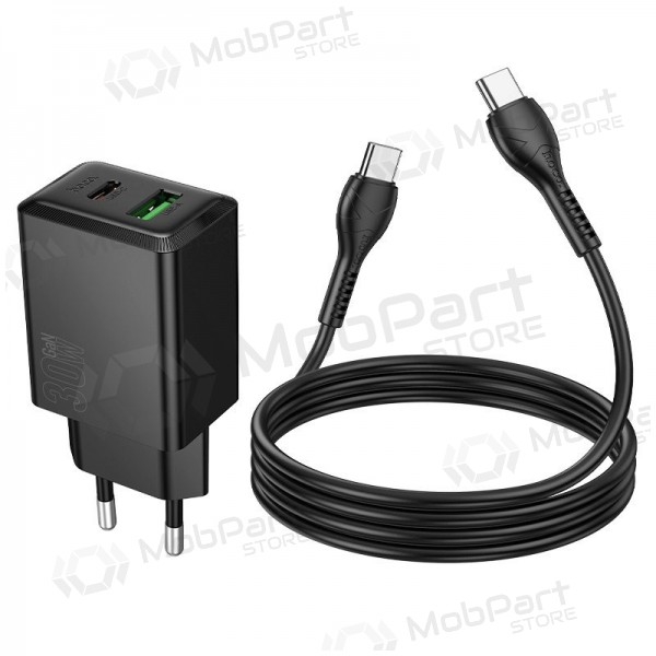 Caricabatterie per telefono Hoco N71 30 W GaN USB-C + USB-A con cavo USB-C da 1 m nero