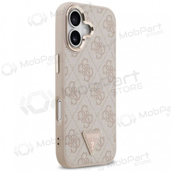 Custodia per Apple iPhone 17 - Guess PU Leather 4G Strass Triangle Logo Gold Frame MagSafe (rosa)