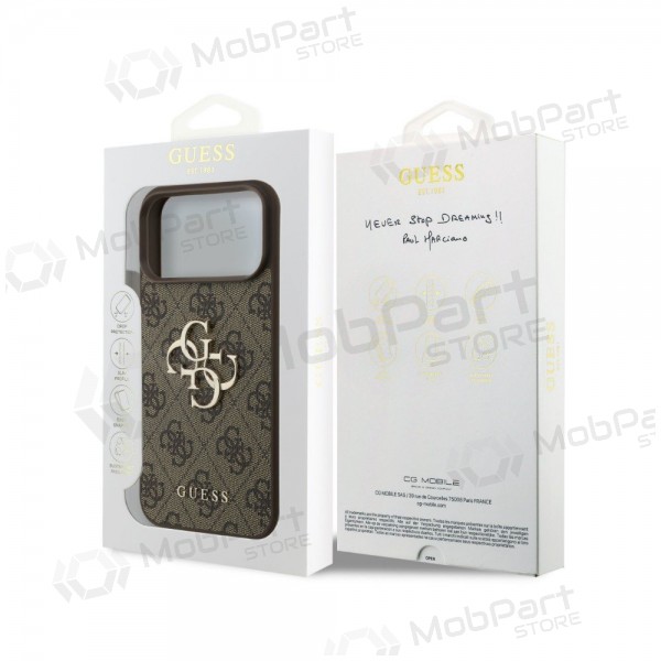 Custodia per Apple iPhone 18 Pro - Guess PU 4G Metal Logo (marrone)