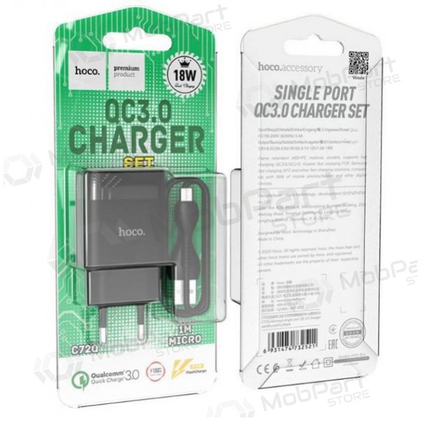 Caricatore HOCO C72Q Glorious USB + microUSB cavo (QC3.0) (nero)