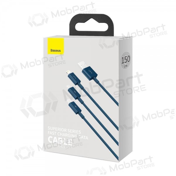 Cavo USB Baseus Superior USB - microUSB+Lightning+Type-C 100W 1.5m (blu) CAMLTYS-03