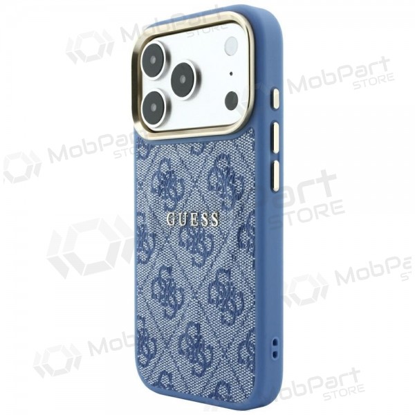 Custodia per Apple iPhone 18 Pro Max - Guess PU Leather 4G Gold Frame Embossed MagSafe (blu)