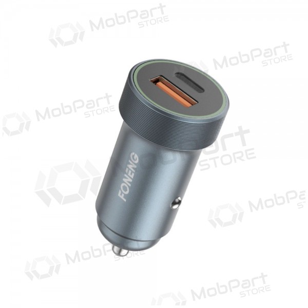 Caricabatterie da auto Foneng C16 30 W USB-C + USB-A grigio.
