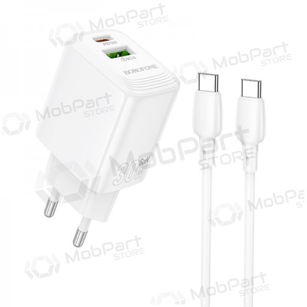 Caricabatterie per telefono Borofone BN29 30 W USB-C + USB-A con cavo USB-C 1 m bianco