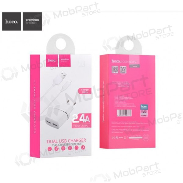 Caricatore HOCO C12 Smart Dual USB + microUSB cavo (2.4A) (bianca)