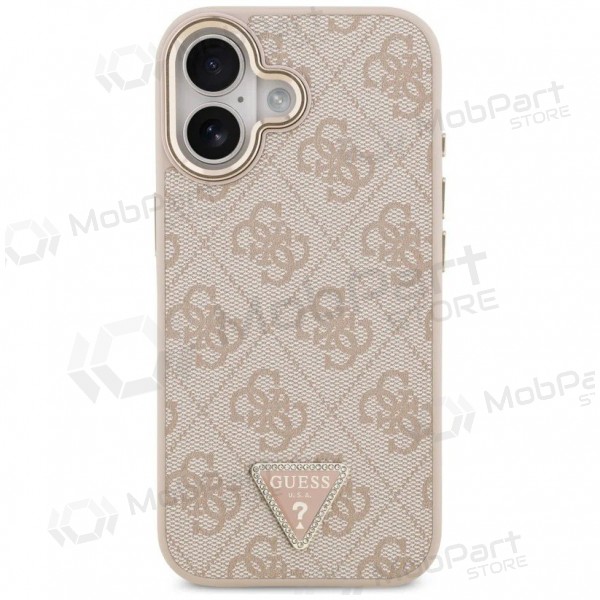 Custodia per Apple iPhone 17 - Guess PU Leather 4G Strass Triangle Logo Gold Frame MagSafe (rosa)