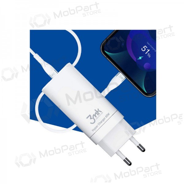 Caricatore 3MK HyperCharger 65W 2xUSB-C, 1xUSB-A PD 3.0/QC 4.0 (bianca)