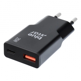 Caricabatterie per telefono Blue Star Slim 25 W GaN USB-C + USB-A nero