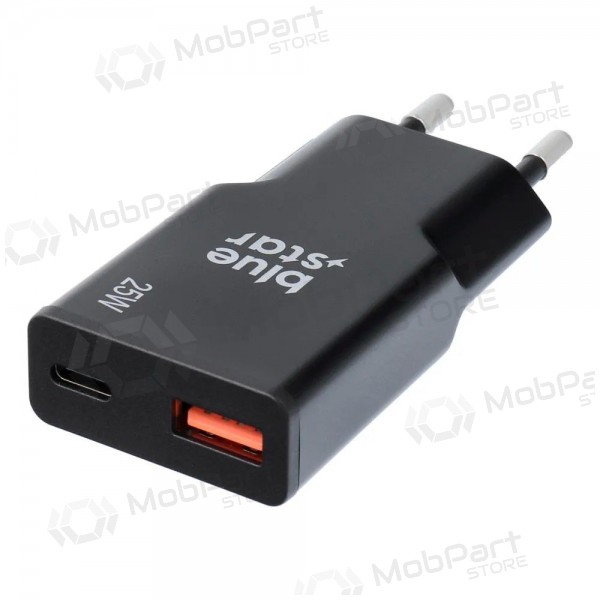 Caricabatterie per telefono Blue Star Slim 25 W GaN USB-C + USB-A nero