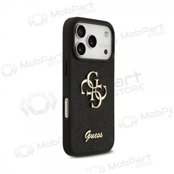 Custodia per Apple iPhone 18 Pro - Guess PU Fixed Glitter 4G Metal Logo (nera)
