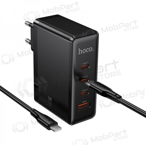 Caricabatterie di rete Hoco N85 100 W 3x USB-C + USB-A con cavo USB-C 2 m nero